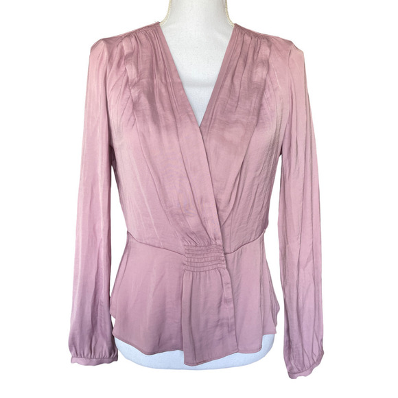 1. State Tops - 1. State Blouse Top Shirt Size Small Rose Peplum Long Sleeves,Surplice Neck